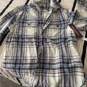 Old Navy Men’s Plaid Button-Down Shirt - White, Navy, Red